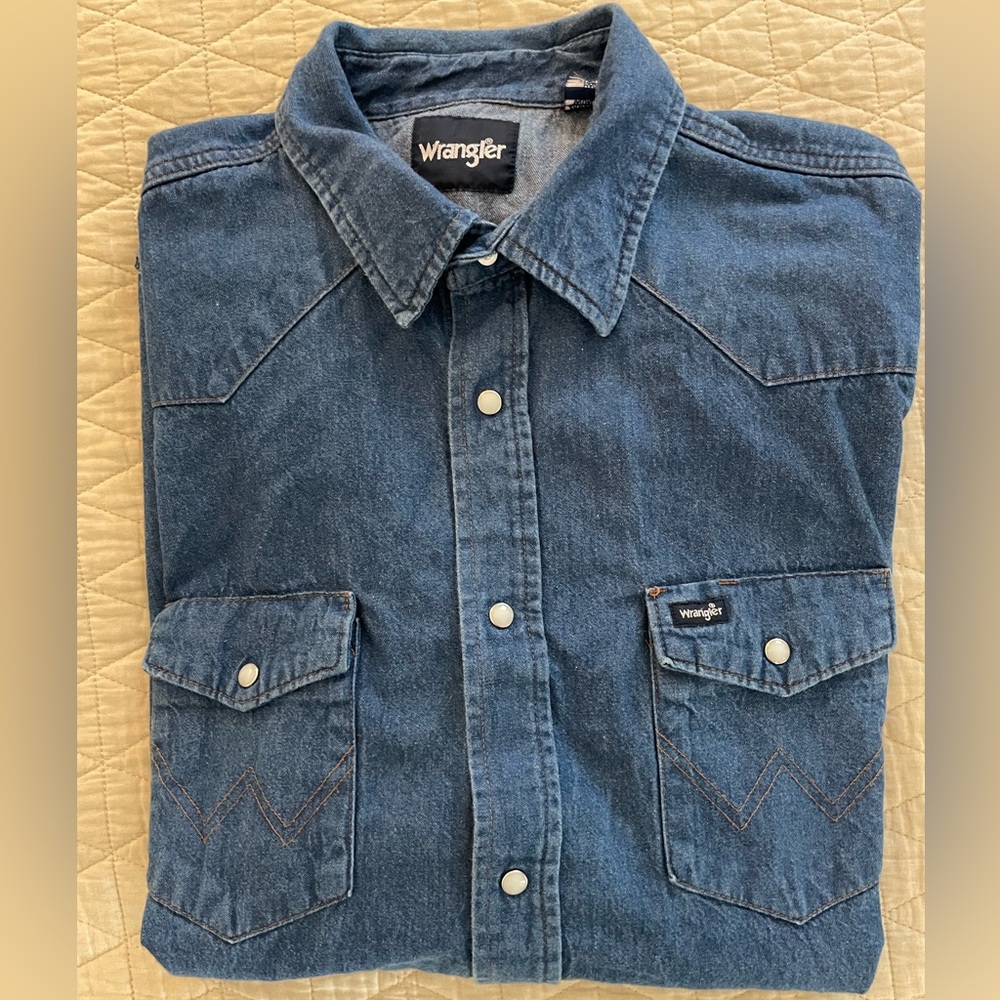 Wrangler Vintage Thick Dense Raw Denim Western Cut Sport Shirt in Blue Size 2XLT